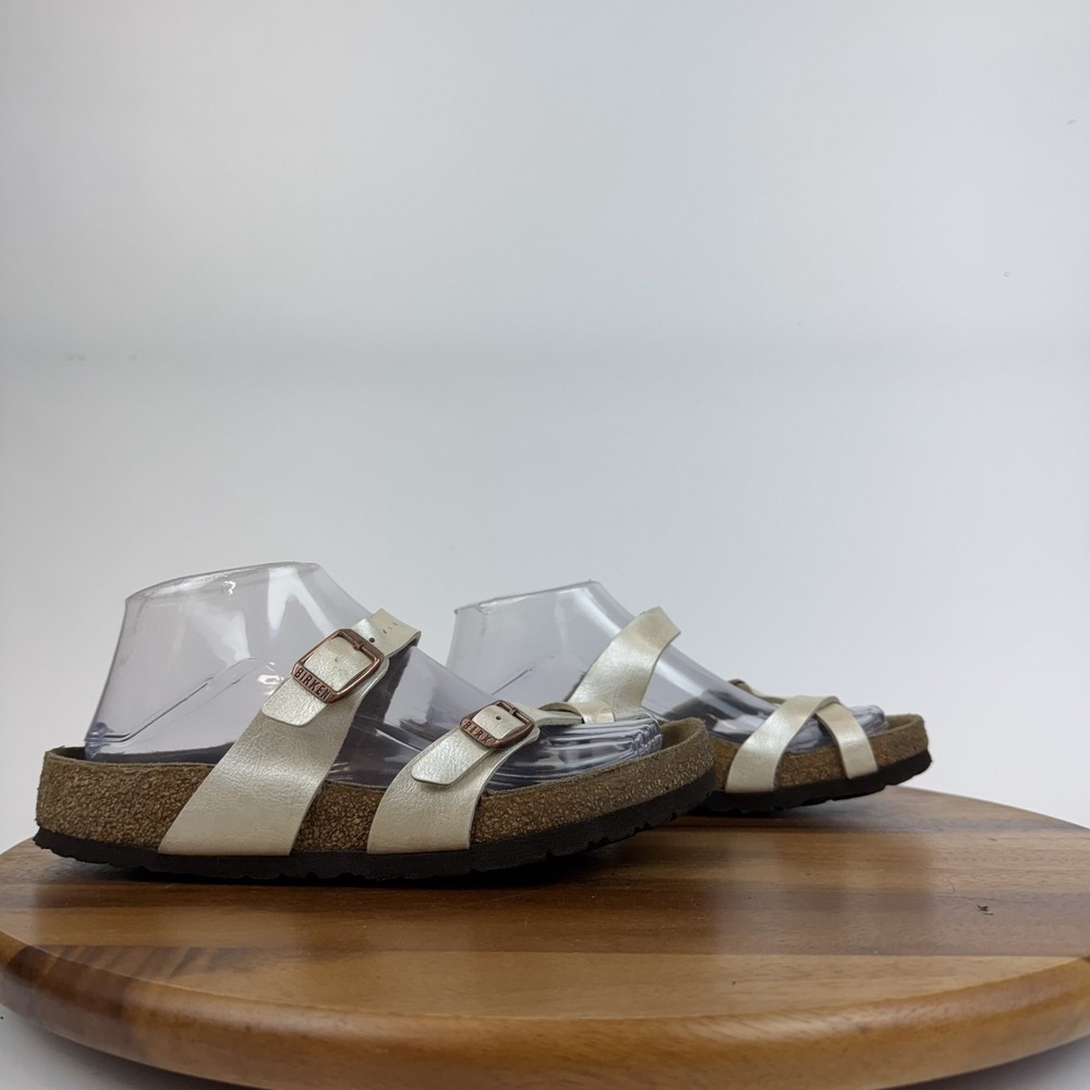 Womens Birkenstock Mayari Beige Leather Comfort Slides Sandals Size EU 38 Wide